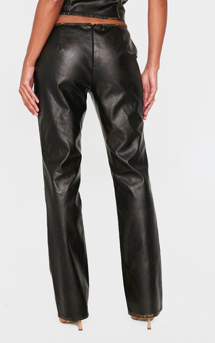 Brown Washed Faux Leather Belted Straight Leg Trouser Next Day Before 10PM