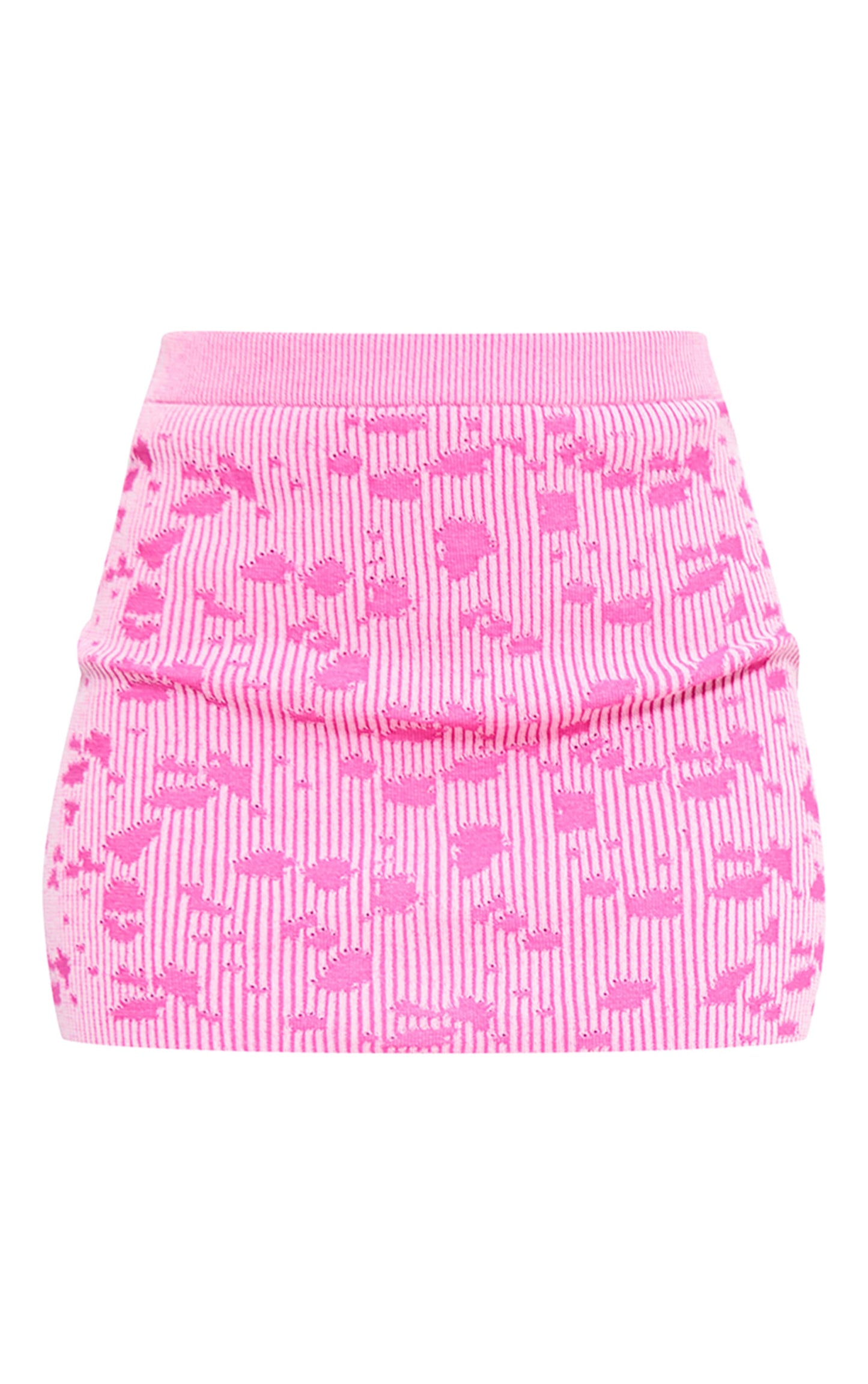 Next Day Delivery Before 10pm Pink Rib Knit Jacquard Rose Detail Mini Skirt