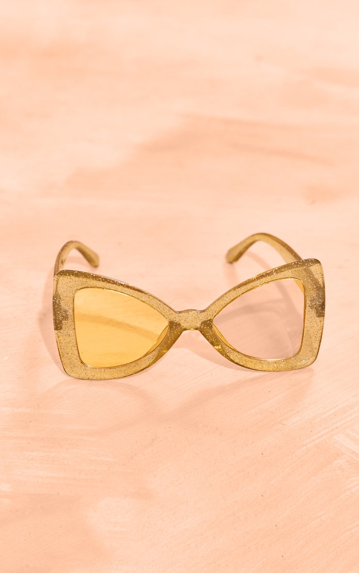 Next Day Delivery Before 10PM Yellow Glitter Frame Oversized Sunglasses