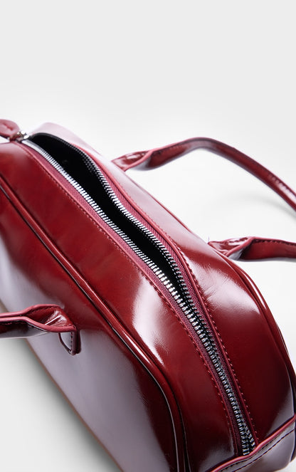 Burgundy Patent PU Baguette Shoulder Bag