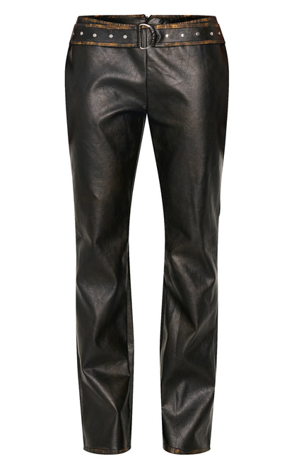 Brown Washed Faux Leather Belted Straight Leg Trouser Next Day Before 10PM