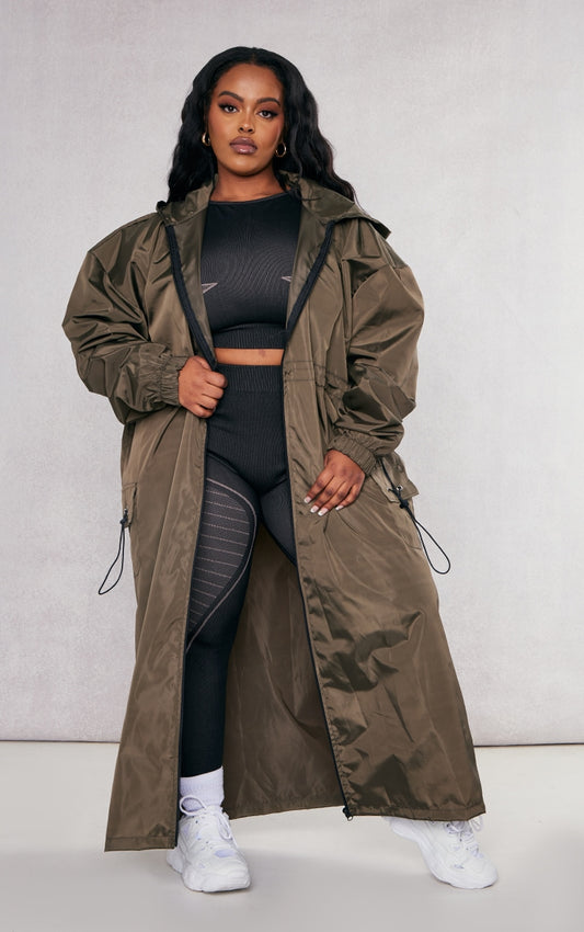 Plus Khaki Toggle Detail Midi Windbreaker Next Day Delivery Before 10PM