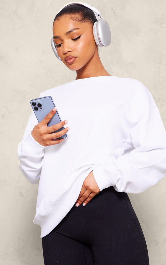 White Oversized Fitting Sweatshirt Next Day Delivery Before 10 pm