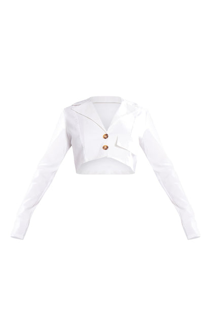 Next Day Delivery Before 10 PM Cream Stretch Woven Tailored Asymmetric Hem Cropped Blazer