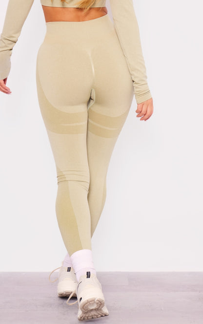 Next Day Delivery Before 10 PM SPORT Olive Seamless Ruched Bum Panel Detail Leggings