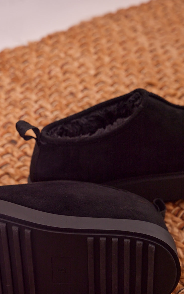 Next Day Delivery Before10 pm Sleek and Chic: Black Faux Suede Round Toe Platform Mules