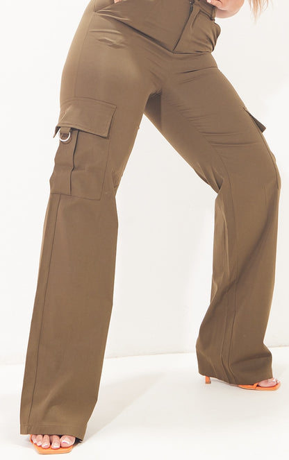 Next Day Delivery Before 10 pm  Shape Stone Buckle Detail Cargo Wide Leg Trousers