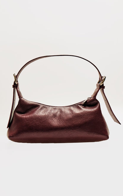 Burgundy Crinkle Pu Buckle Detail Shoulder Bag