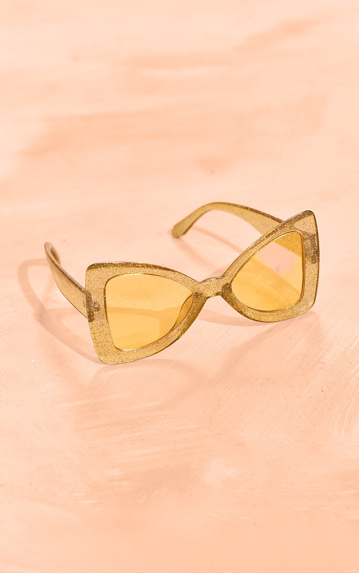 Next Day Delivery Before 10PM Yellow Glitter Frame Oversized Sunglasses