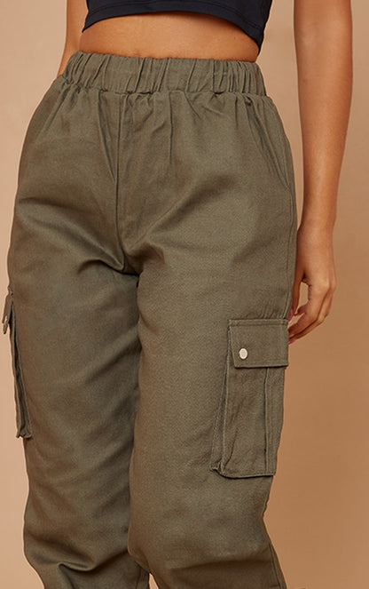 Next Day Delivery Before 10 pm  PETITE Khaki Cargo Trousers with Stylish Pocket Detail