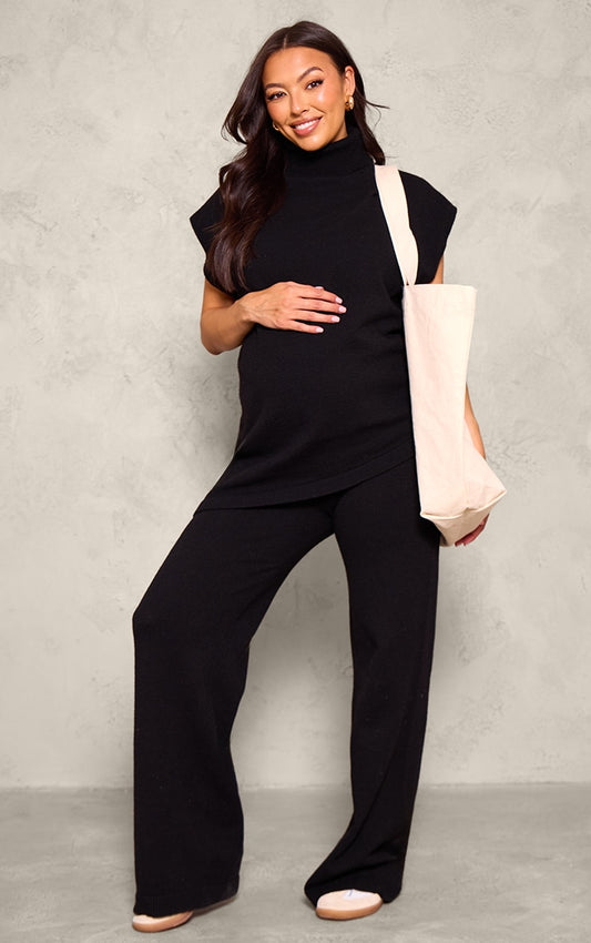 Maternity Black Knit Wide Leg Trousers Next Day Delivery Before 10 pm