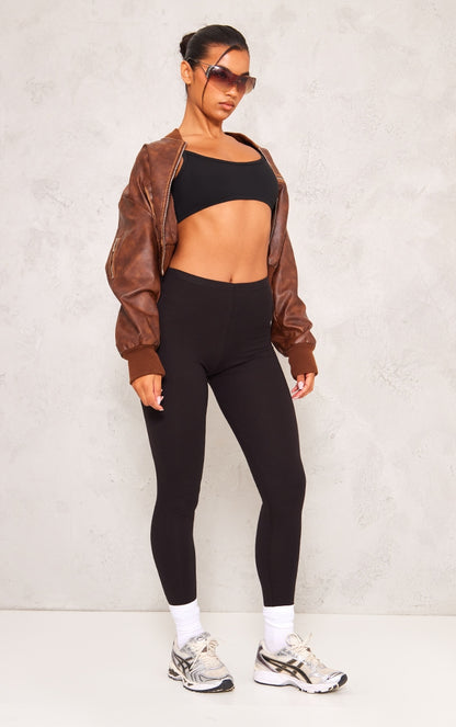 Next day delivery mon-fri 10pm Basic Black Cotton Blend Jersey High Waisted Leggings