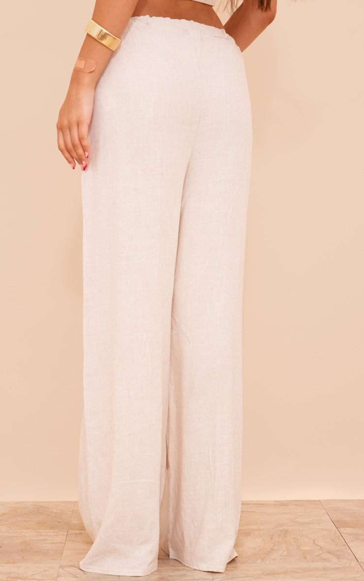 Next Day Delivery Before 10 pm Chic: Oatmeal Linen Look Pintuck Slouchy Trousers