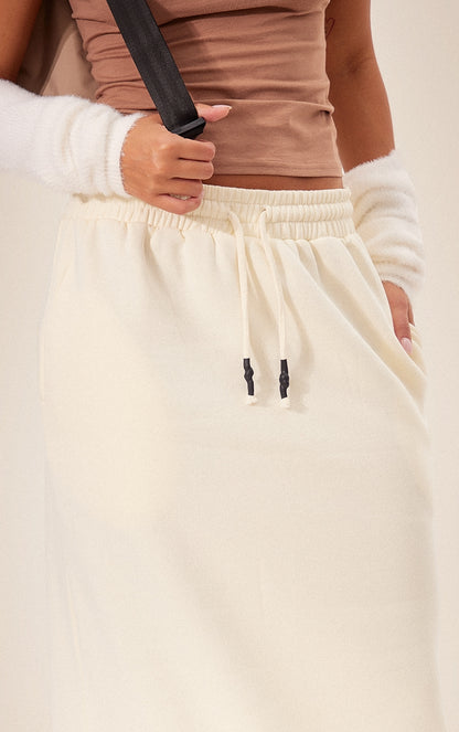 Taupe Sweat Drawstring Midi Skirt Next Day Delivery Before 10 pm