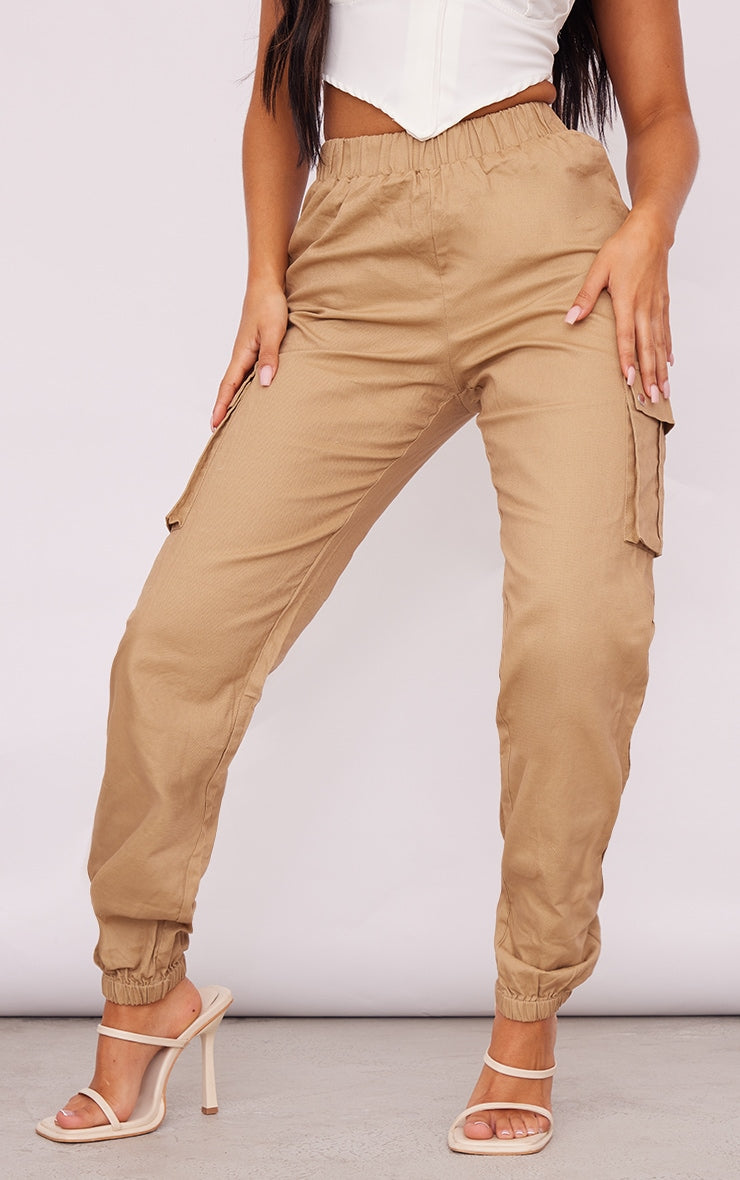 Next Day Delivery Before 10 pm  PETITE Khaki Cargo Trousers with Stylish Pocket Detail