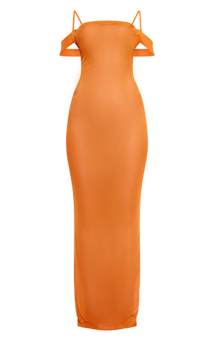 Next Day Delivery Before 10pm Orange Bardot Cowl Neck Mesh Maxi Beach Dress