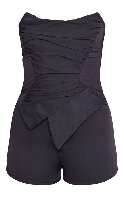 Next Day Delivery Before 10 PM Edgy Elegance: Black Ruch Pointed Corset Bandeau Playsuit