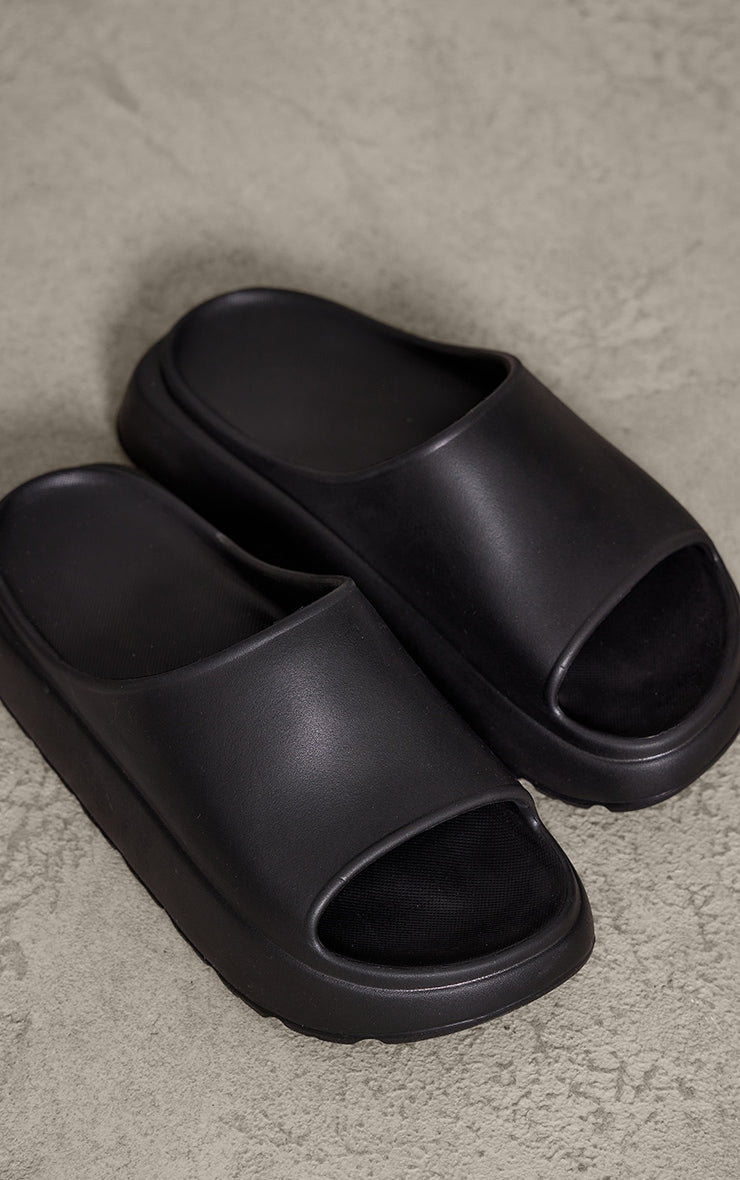 Next Day Delivery Before 10pm Black Round Toe Chunky Sole Slider Sandals