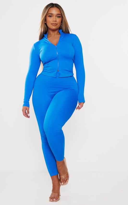 Next Day Delivery Before 10 PM Shape Up in Style with Bright Blue Branded Contour Sculpt Gym Leggings