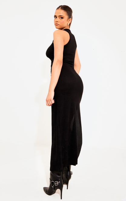 Next Day Delivery Before 10 PM Chocolate Fine Rib Racer Neck Maxi Dress