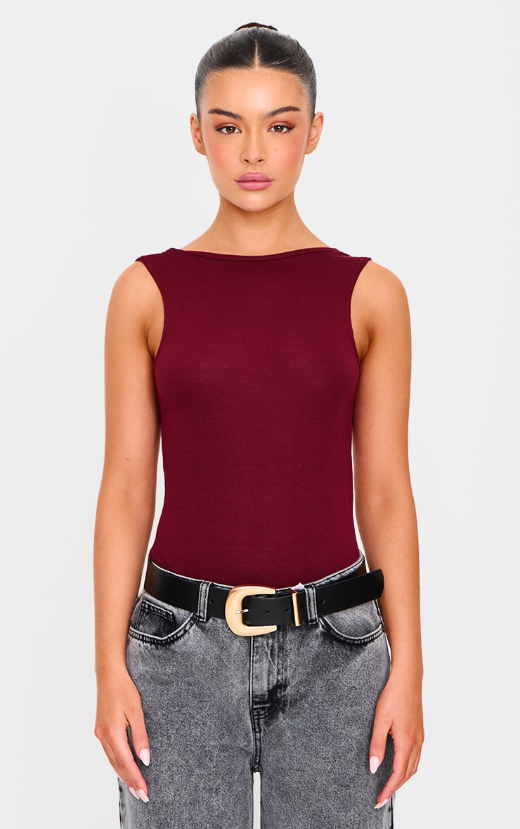 Burgundy Soft Jersey Open Back Bodysuit