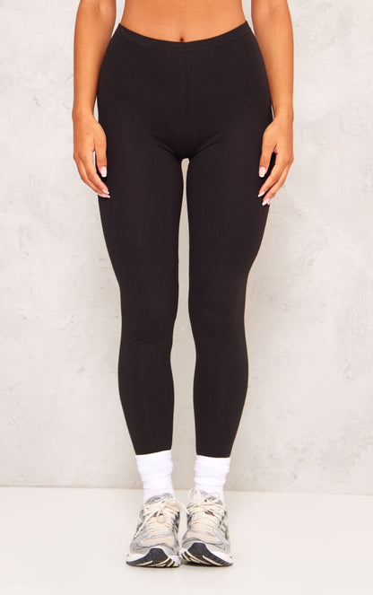 Next day delivery mon-fri 10pm Basic Black Cotton Blend Jersey High Waisted Leggings