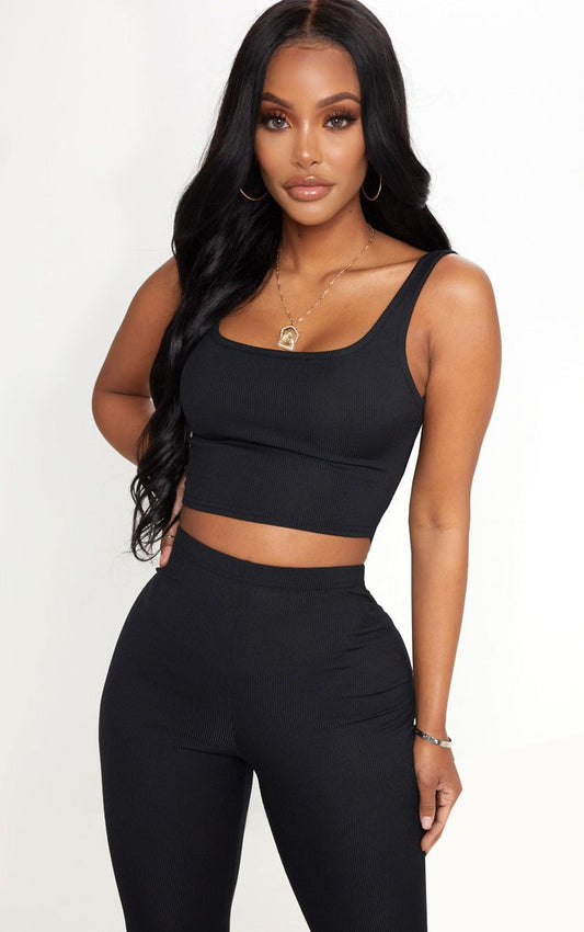 Shape Black Ribbed Scoop Neck Crop Top Next Day Delivery Before 10 pm