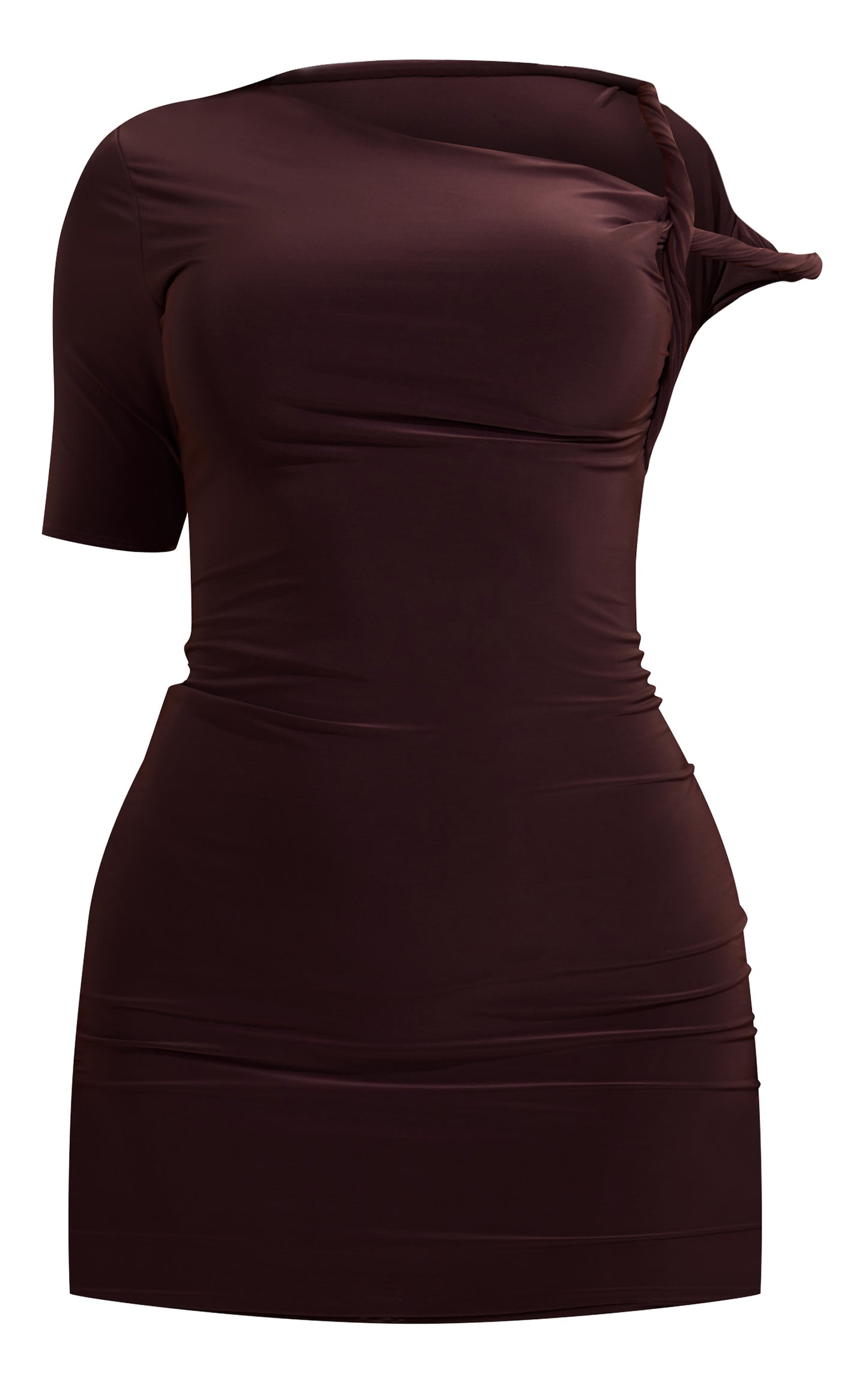 Burgundy Slinky Twist Shoulder Bodycon Dress