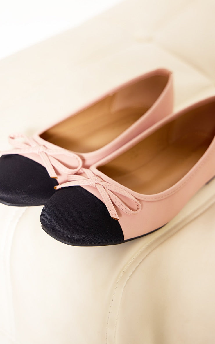 Next Day Delivery Before 10 PM Pink Round Toe Ballet Pumps with Bow Detail