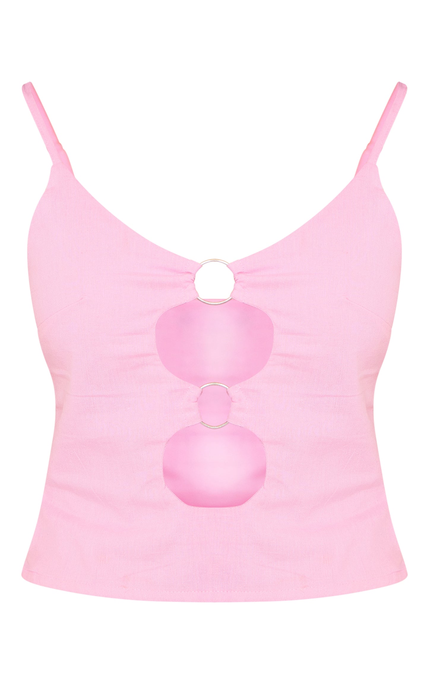 Next Day Delivery Before 10pm Pink Linen Look Strappy Ring Detail Cut Out Crop Top