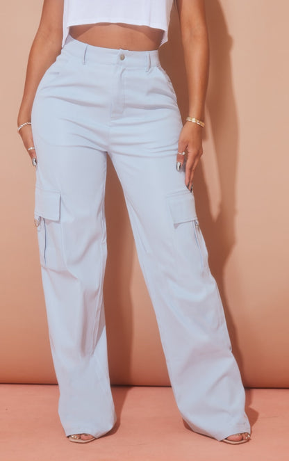 Next Day Delivery Before 10 pm  Shape Stone Buckle Detail Cargo Wide Leg Trousers