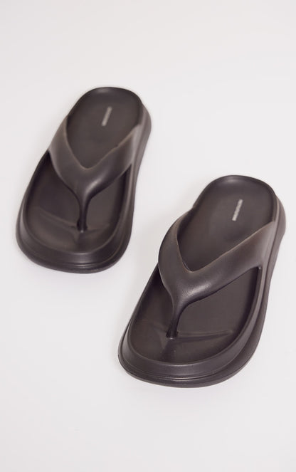 Next Day Delivery Before 10 PM Black Rubberised Chunky Flip-Flop Sandals: Summer Essential