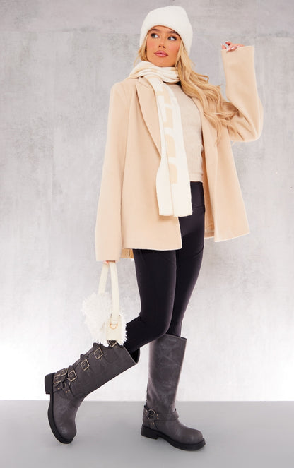 Next Day Delivery Before 10 PM Beige Wool Look Tailored Blazer: Elevate your Fall Wardrobe with this Chic Staple!