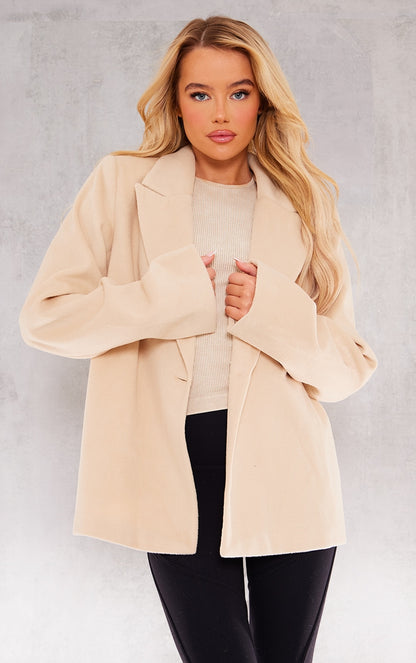 Next Day Delivery Before 10 PM Beige Wool Look Tailored Blazer: Elevate your Fall Wardrobe with this Chic Staple!