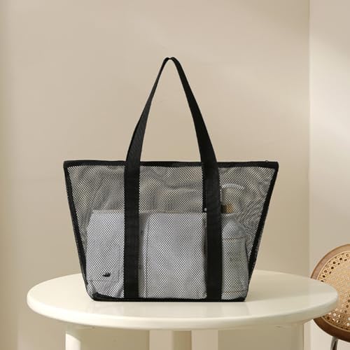 Next Day Delivery Before 10PM Mesh Beach Bag Summer Beach bags with Zipper Women Foldable Beach Tote Bag Shoulder Handbag Beach Bags for Women Summer Picnic Vacation Shopping Pool Swimming Beach Essentials