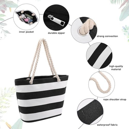 Next Day Delivery Before 10PM Zuimei Beach Bag,Waterproof Tote Bag Canvas Summer Bags Beach Travel Handbag Stripe Shoulder Bags for Womens Girls Pool Vocation Travel School Work Shopping