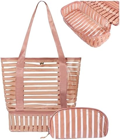 Next Day Delivery Before 10PM Deciniee Large Capacity Striped Beach Bag with Waterproof Compartments for Women