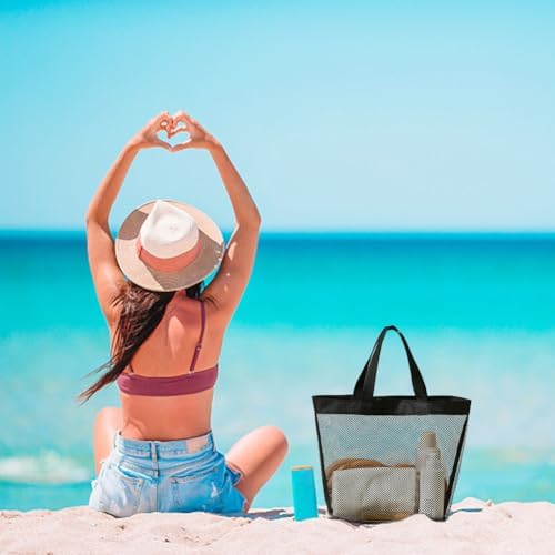 Next Day Delivery Before 10PM Mesh Beach Bag Summer Beach bags with Zipper Women Foldable Beach Tote Bag Shoulder Handbag Beach Bags for Women Summer Picnic Vacation Shopping Pool Swimming Beach Essentials