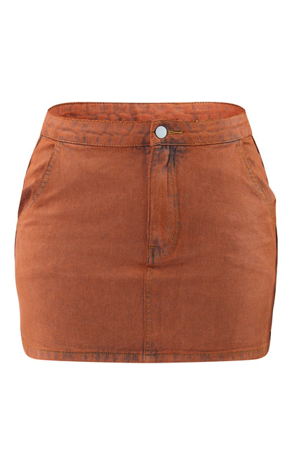 Washed Brown Denim Mini Skirt Next Day Delivery Before 10 pm