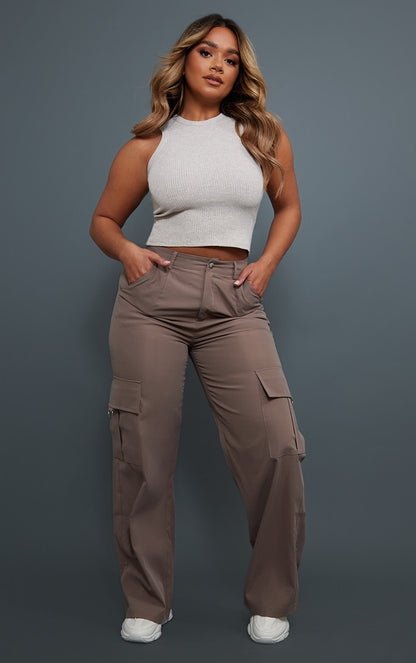 Next Day Delivery Before 10 pm  Shape Stone Buckle Detail Cargo Wide Leg Trousers