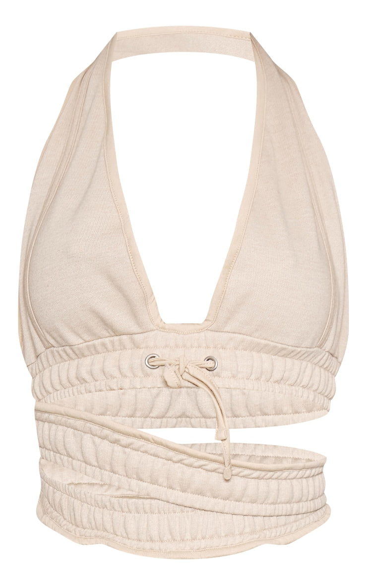 Sand Halterneck Cut Out Double Waistband Bralet Next Day Delivery Before 10 pm