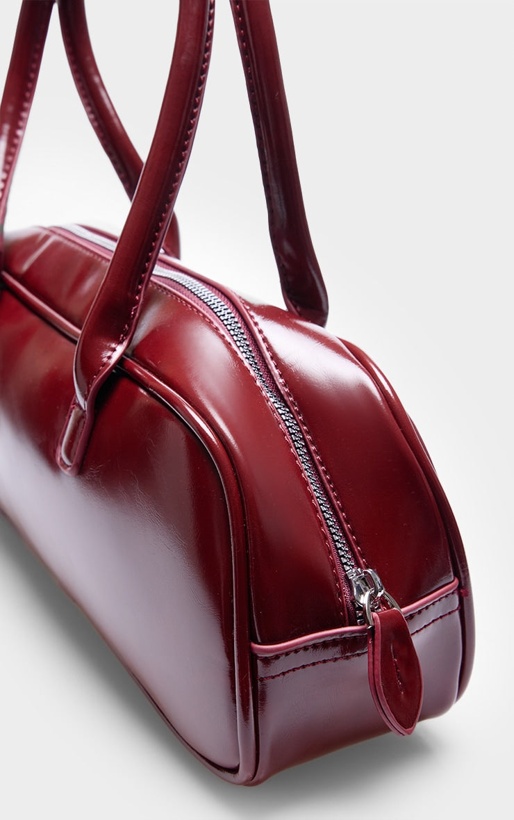 Burgundy Patent PU Baguette Shoulder Bag