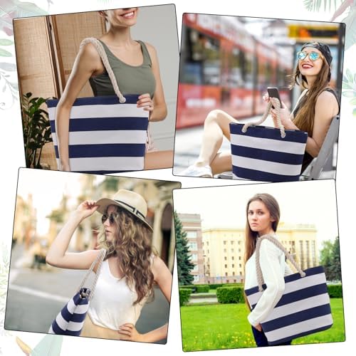 Next Day Delivery Before 10PM Zuimei Beach Bag,Waterproof Tote Bag Canvas Summer Bags Beach Travel Handbag Stripe Shoulder Bags for Womens Girls Pool Vocation Travel School Work Shopping