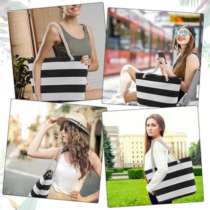 Next Day Delivery Before 10PM Zuimei Beach Bag,Waterproof Tote Bag Canvas Summer Bags Beach Travel Handbag Stripe Shoulder Bags for Womens Girls Pool Vocation Travel School Work Shopping