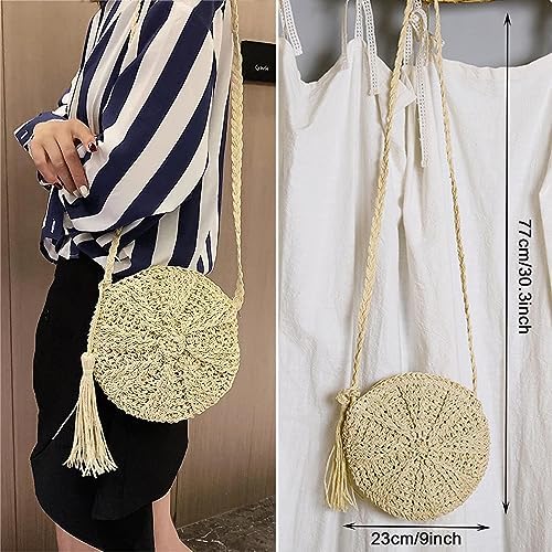 Next Day Delivery Before 10PM AWAVM Straw Bag for Women, Beach Round Straw Crossbody Bag with Tassel, Weave Handmade Handle Tote Bag with Zipper, Summer Beach Straw Handbags with Bohemian Purse