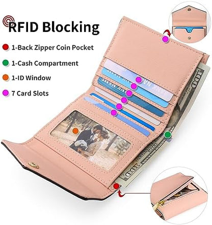 Next Day Delivery Before 10PM RFID Blocking Leather Compact Bi-fold Women's Purse