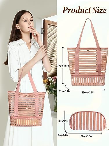 Next Day Delivery Before 10PM Deciniee Large Capacity Striped Beach Bag with Waterproof Compartments for Women