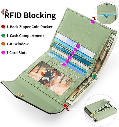 Next Day Delivery Before 10PM RFID Blocking Leather Compact Bi-fold Women's Purse