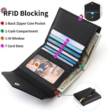 Next Day Delivery Before 10PM RFID Blocking Leather Compact Bi-fold Women's Purse