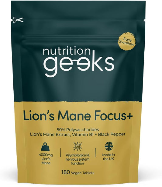 Next Day Delivery Lions Mane Supplement 4000mg with Vitamin B1 &amp; Black Pepper, 180 Vegan Tablets - Lion&#39;s Mane Mushroom 15:1 Extract (Not Lions Mane Powder or Capsules), UK Made for Mental Performance &amp; Nervous System